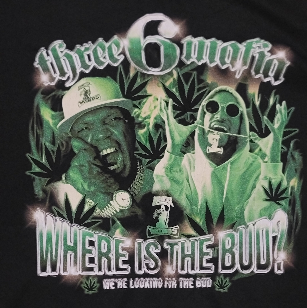 Three 6 Mafia Black Tee with Green Accents